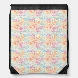 Pastel Rainbow Watercolor Leopard Print Drawstring Bag