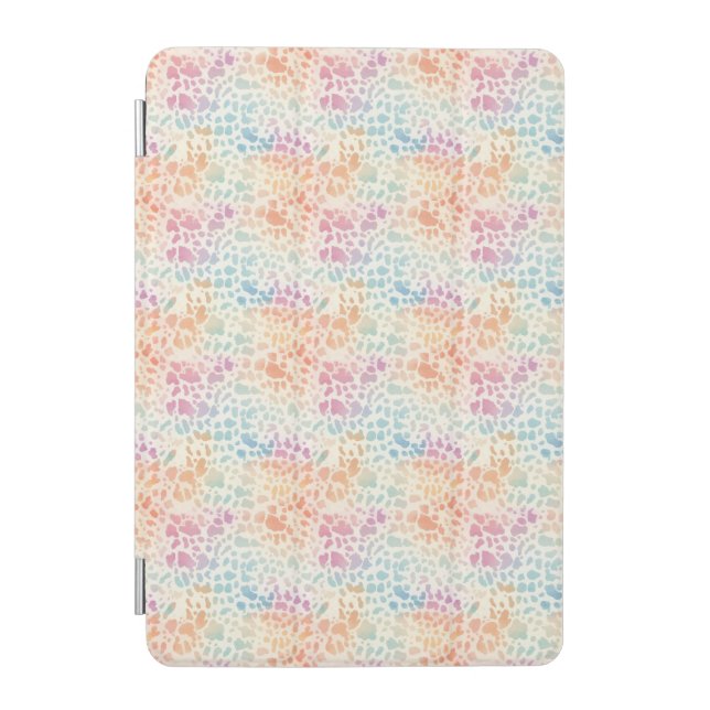 Pastel Rainbow Watercolor Leopard Print iPad Mini Cover (Front)