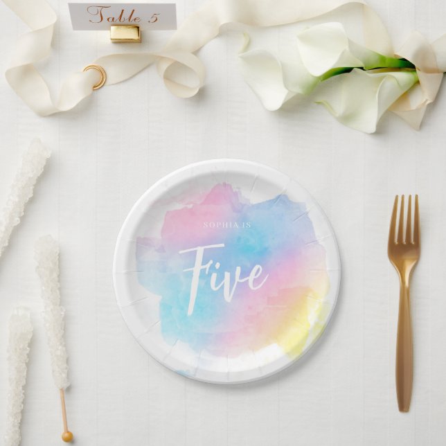 Pastel Rainbow Watercolor  Paper Plates (Wedding)