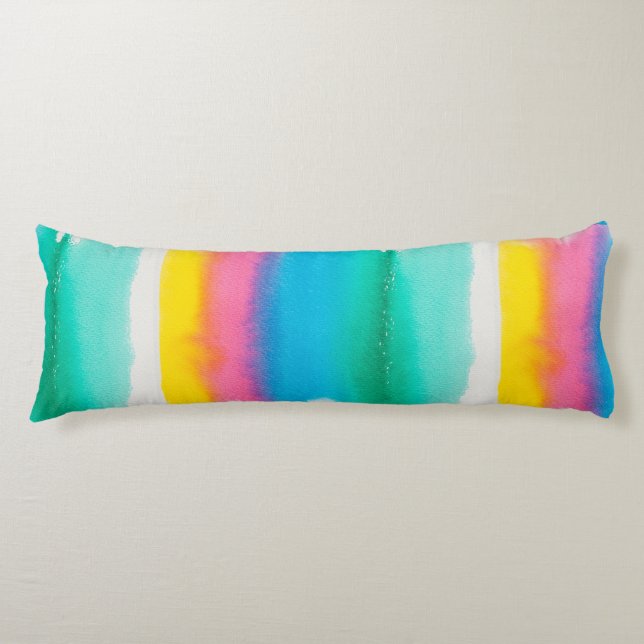 Pastel Rainbow Watercolor Striped Pattern Modern Body Pillow (Front)