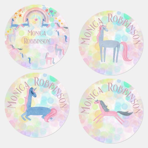 Pastel rainbow watercolor unicorn clothing label