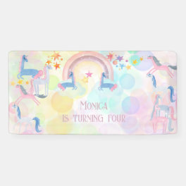 Pastel rainbow watercolor unicorn kids birthday banner
