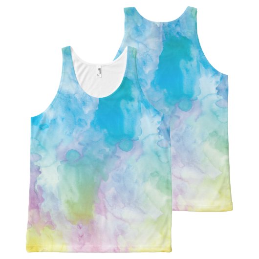 Pastel Rainbow Watercolor Unisex Tank Top (Front and Back)