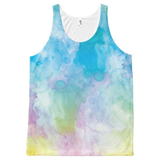 Pastel Rainbow Watercolor Unisex Tank Top (Front)