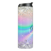 Pastel Rainbow Wave Ombre Silver Glitter Monogram Thermal Tumbler (Rotated Left)