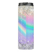 Pastel Rainbow Wave Ombre Silver Glitter Monogram Thermal Tumbler (Back)