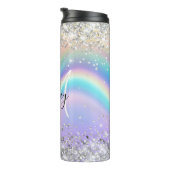 Pastel Rainbow Wave Ombre Silver Glitter Monogram Thermal Tumbler (Rotated Right)