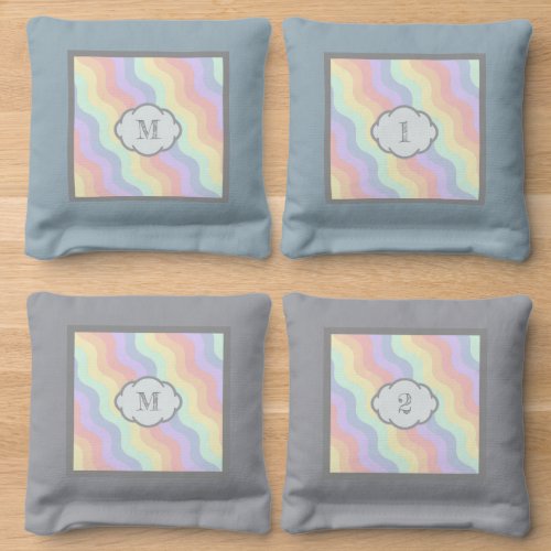 Pastel Rainbow Waves Cornhole Bags