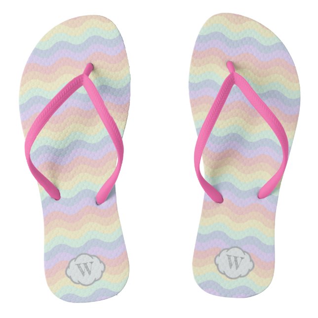 Pastel Rainbow Waves Flip Flops (Footbed)