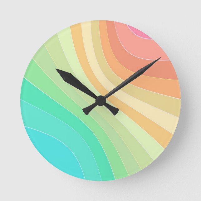 Pastel Rainbow Waves Pattern Round Clock (Front)