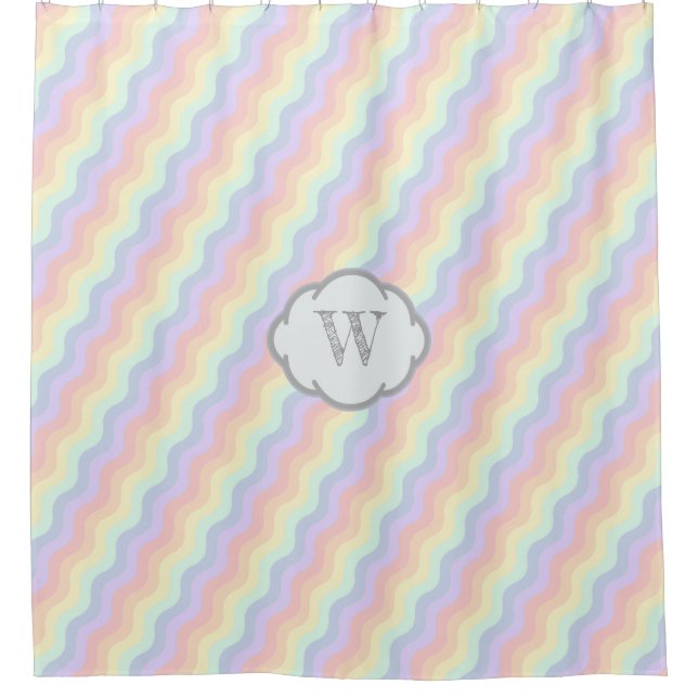 Pastel Rainbow Waves Shower Curtain (Front)
