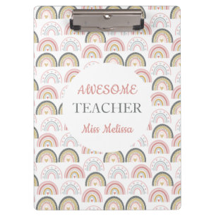 Pastel Rainbow With Heart Pattern Awesome Teacher Clipboard