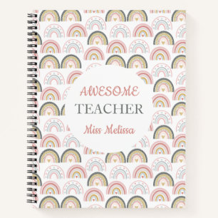 Pastel Rainbow With Heart Pattern Awesome Teacher  Notebook