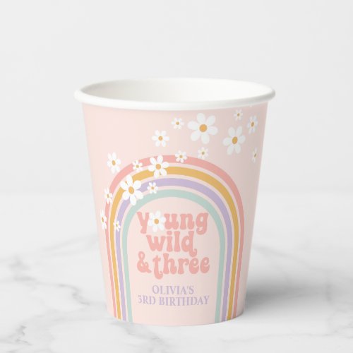 Pastel rainbow young Wild three 3rd birthday Paper Cups