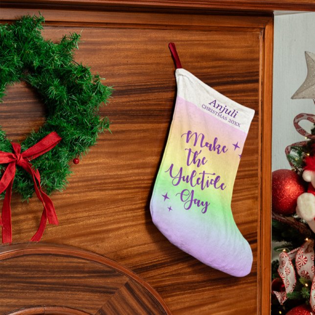 Pastel Rainbow Yuletide Pride Personalized Small Christmas Stocking (Creator Uploaded)