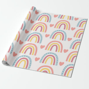 Pastel Rainbows and Hearts Pattern Wrapping Paper