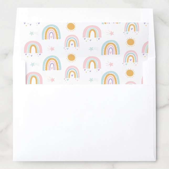Pastel Rainbows and suns invite envelope liner (In Envelope)