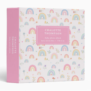 Pastel Rainbows Girly Wildflowers & Hearts 3 Ring Binder