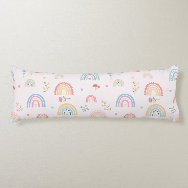 Pastel Rainbows Girly Wildflowers & Hearts Body Pillow (Front)