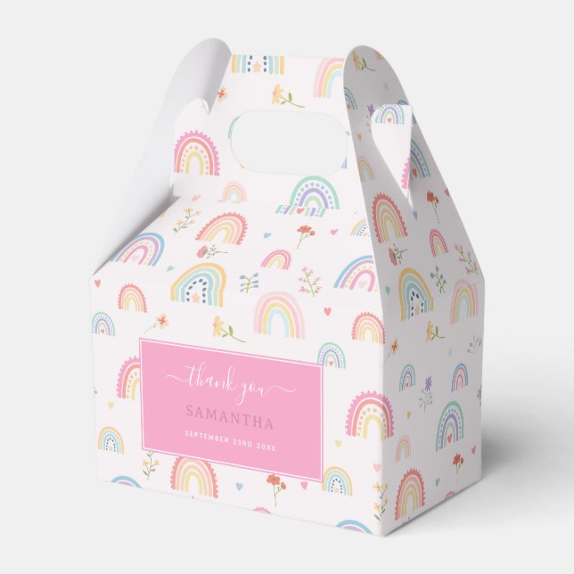 Pastel Rainbows Girly Wildflowers & Hearts Favor Boxes (Front Side)