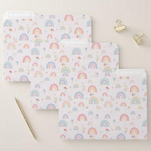 Pastel Rainbows Girly Wildflowers & Hearts File Folder