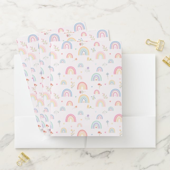 Pastel Rainbows Girly Wildflowers & Hearts Pocket Folder (In Situ)