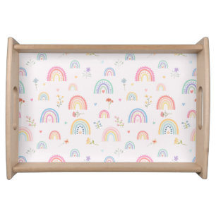 Pastel Rainbows Girly Wildflowers & Hearts Serving Tray