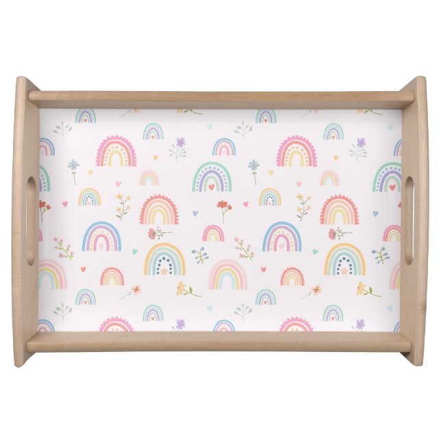 Pastel Rainbows Girly Wildflowers & Hearts Serving Tray (Front)
