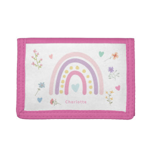 Pastel Rainbows Girly Wildflowers & Hearts Tri-fold Wallet