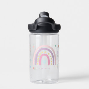 Pastel Rainbows Girly Wildflowers & Hearts Water Bottle