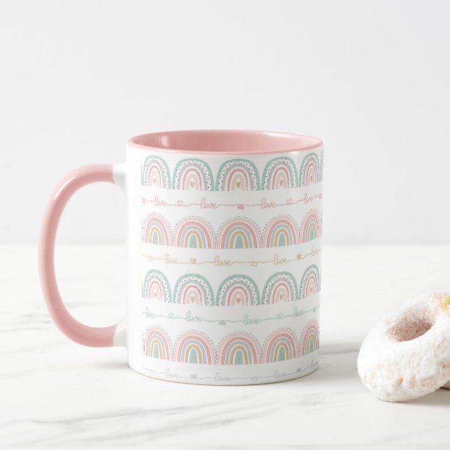 Pastel Rainbows Love Pattern Mug (With Donut)