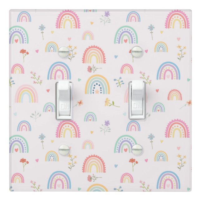 Pastel Rainbows Wildflowers Hearts Girly Nursery Light Switch Cover (In Situ)