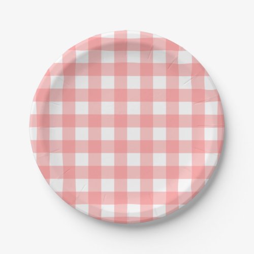 Pastel Raspberry Red Easter Plaid Pattern Paper Plates