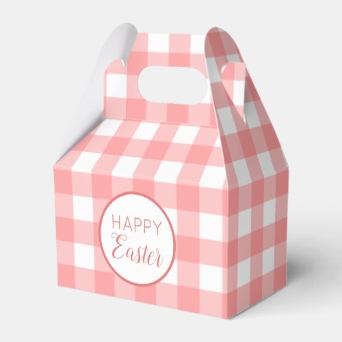 Pastel Raspberry Red Happy Easter Plaid Pattern Favor Boxes