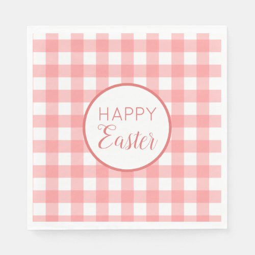 Pastel Raspberry Red Happy Easter Plaid Pattern Napkins