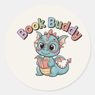 Pastel Reading Dragon Book Buddy Sticker