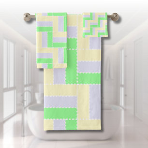Pastel Rectangles Pattern White Dashed Lines Bath Towel Set