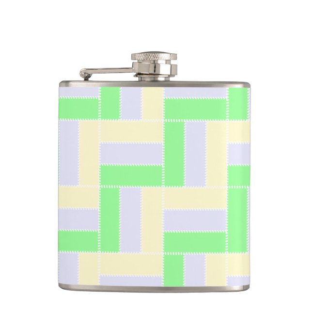 Pastel Rectangles Pattern White Dashed Lines Flask (Front)