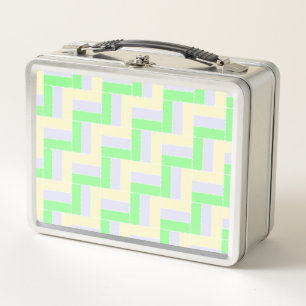 Pastel Rectangles Pattern White Dashed Lines Metal Lunch Box