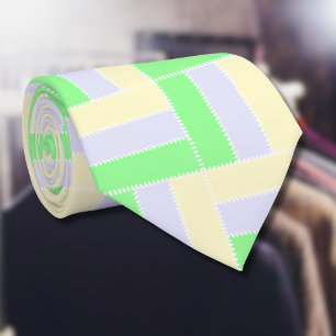 Pastel Rectangles Pattern White Dashed Lines Neck Tie