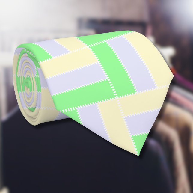 Pastel Rectangles Pattern White Dashed Lines Neck Tie (Creator Uploaded)