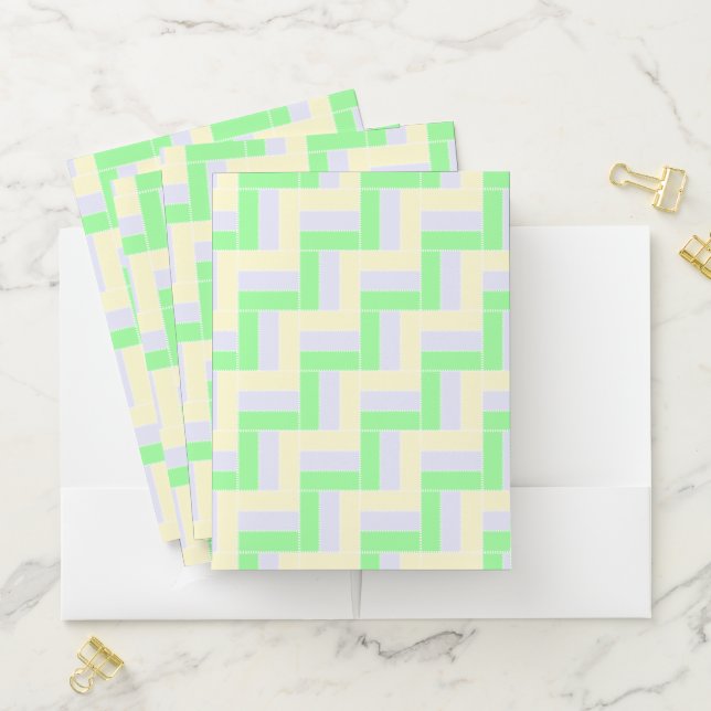 Pastel Rectangles Pattern White Dashed Lines Pocket Folder (In Situ)