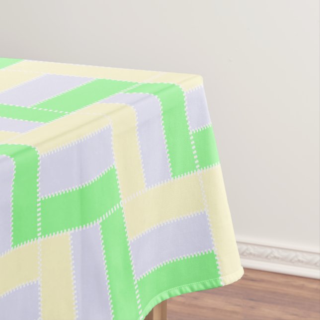 Pastel Rectangles Pattern White Dashed Lines Tablecloth (In Situ)