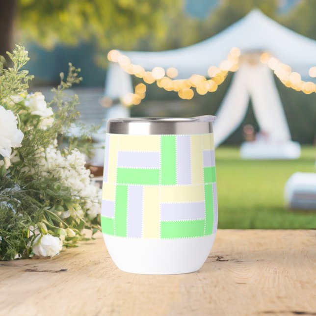 Pastel Rectangles Pattern White Dashed Lines Thermal Wine Tumbler (Wedding)