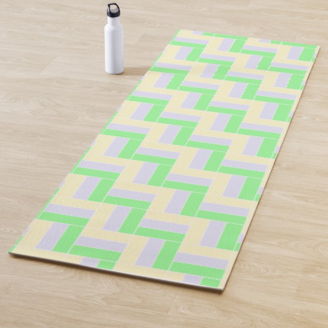 Pastel Rectangles Pattern White Dashed Lines Yoga Mat (In Situ)