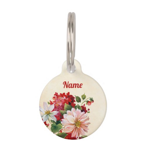 Pastel Red Flowers Pet ID Tag