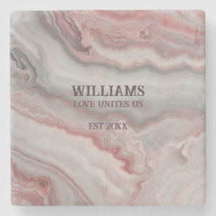 Pastel Red Gray Marble Personalized Stone Coaster