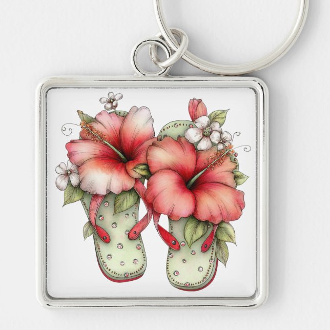 PASTEL RED & GREEN SUMMER FLIP FLOPS KEYCHAIN (Front)
