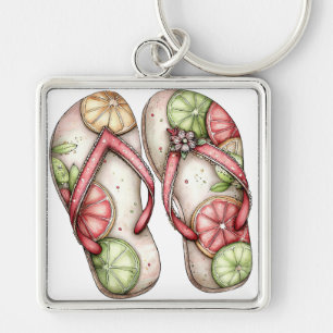 PASTEL RED & GREEN SUMMER FLIP FLOPS KEYCHAIN