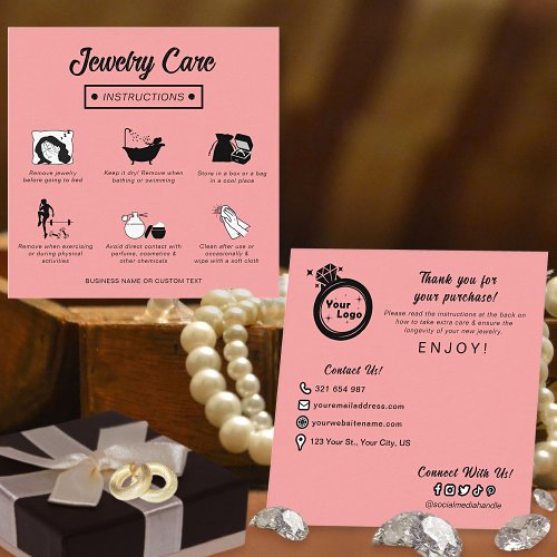 Pastel Red Modern Trendy Jewelry Care Instructions Enclosure Card